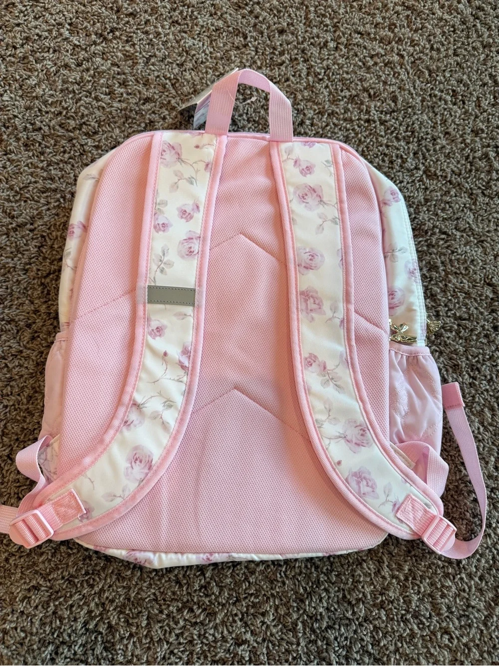 LoveShackFancy x Target Light Pink Floral Quilted Kids Backpack w/Bow Keychain